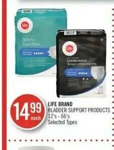 Shoppers Drug Mart Life brand bladder support products 12's 66's offer