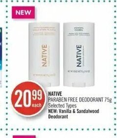 Shoppers Drug Mart Native paraben free deodorant 75g offer