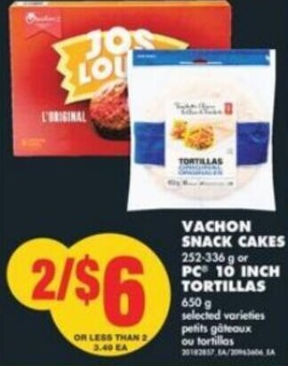 No Frills Vachon Snack Cakes 252-336 g or PC 10 Inch Tortillas 650 g offer