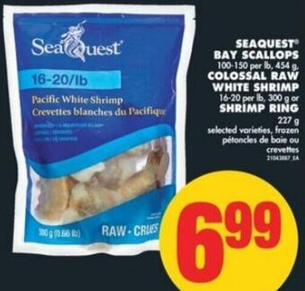 No Frills SeaQuest Bay Scallops 454 g Colossal Raw White Shrimp 300 g or Shrimp Ring 227 g offer
