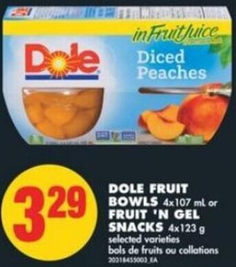 No Frills Dole Fruit Bowls 4x107 ml or Fruit 'N Gel Snacks 4x123 g offer
