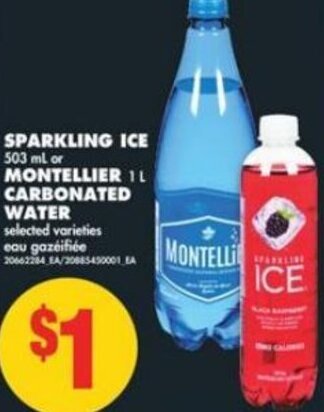 No Frills Sparkling Ice 503 ml or Montellier 1L Carbonated Water offer