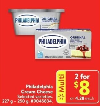Walmart Philadelphia Cream Cheese 227 g- 250 g offer