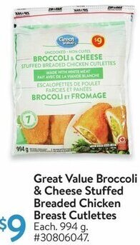 Walmart Great Value Broccoli & Cheese Stuffed Breaded Chicken Breast Cutlettes offer