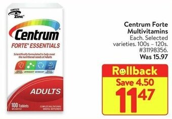Walmart Centrum Forte Multivitamins offer