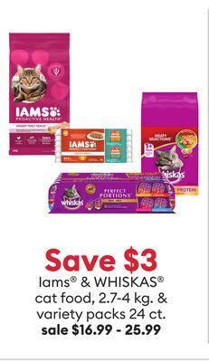 Petsmart Iams® & whiskas® cat food, 2.7-4 kg. & variety packs 24 ct. offer