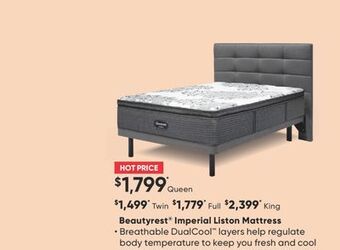 Sleep Country Beautyrest® imperial liston mattress offer