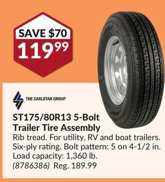 Princess Auto St175/80r13 5-bolt trailer tire assembly offer