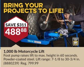 Princess Auto 1, 000 lb motorcycle lift foot pump offer