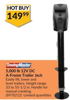 Princess Auto 5,000 lb 12v dc a-frame trailer jack offer