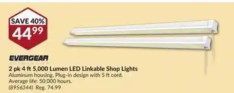 Princess Auto 2 pk 4 ft5,000 lumen led linkable shop lights offer