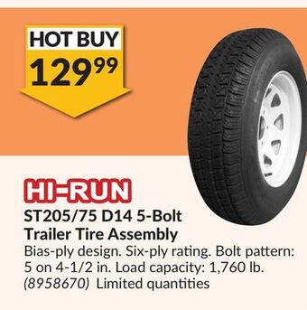 Princess Auto St205/75 d14 5-bolt trailer tire assembly offer