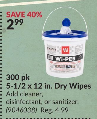 Princess Auto 300 pk 5-1/2 x 12 in. dry wipes offer