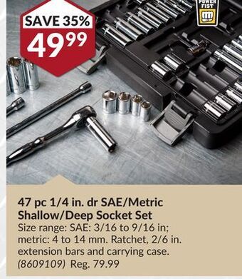 Princess Auto 47 pc 1/4 in. dr sae/metric shallow/deep socket set offer
