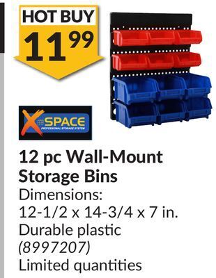 Princess Auto 12 pc wall-mount storage bins offer