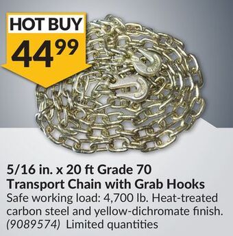 Princess Auto 5/16 in. x 20 ft grade 70 transport chain with grab hooks offer