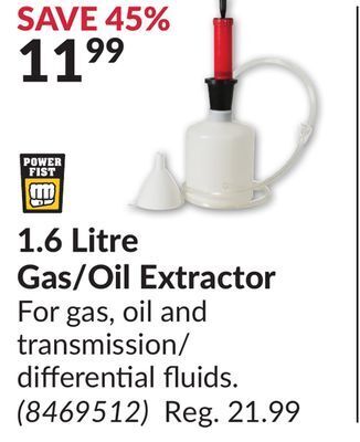 Princess Auto 1.6 litre gas/oil extractor offer
