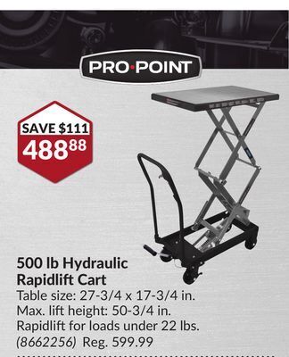 Princess Auto 500 lb hydraulic rapidlift cart offer