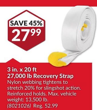 Princess Auto 3 in. x 20 ft 27, 000 lb recovery strap offer
