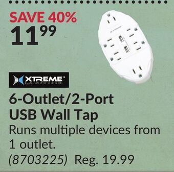 Princess Auto 6-outlet/2-port usb wall tap offer