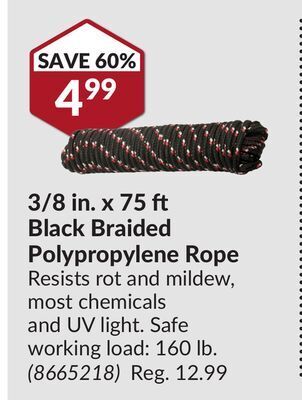 Princess Auto 3/8 in. x 75 ft black braided polypropylene rope offer