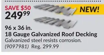 Princess Auto 96 x 36 in. 18 gauge galvanized roof decking offer
