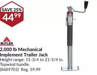 Princess Auto Butler 2,000 lb mechanical implement trailer jack offer