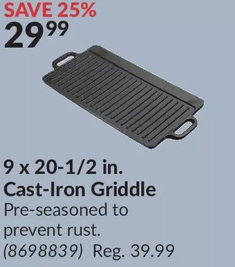 Princess Auto 9 x 20-1/2 in. cast-iron griddle offer