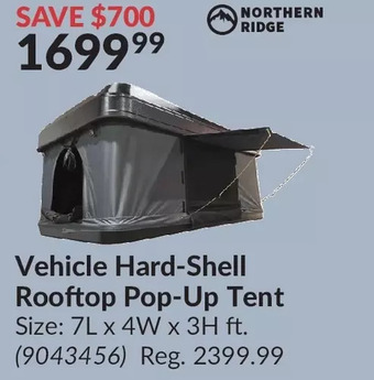 Princess Auto Northern ridge vehicle hard-shell rooftop pop-up tent offer