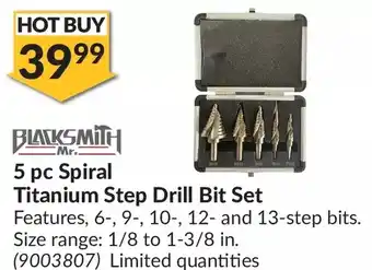 Princess Auto Mr. blacksmith 5 pc spiral titanium step drill bit set offer