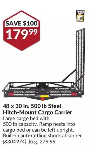 Princess Auto Power fist 48 x 30 in. 500 lb steel hitch-mount cargo carrier offer