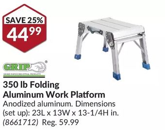 Princess Auto Grip 350 lb folding aluminum work platform offer