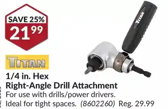 Princess Auto Titan 1/4 in. hex right-angle drill attachment offer