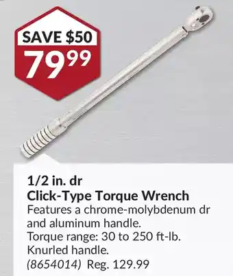 Princess Auto Pro.point 1/2 in. dr click-type torque wrench offer