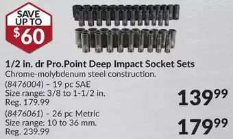 Princess Auto 1/2 in. dr pro.point deep impact socket sets - 19 pc sae | 26 pc metric offer