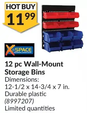 Princess Auto Xspace 12 pc wall-mount storage bins offer
