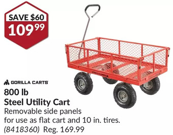 Princess Auto Gorilla carts 800 lb steel utility cart offer