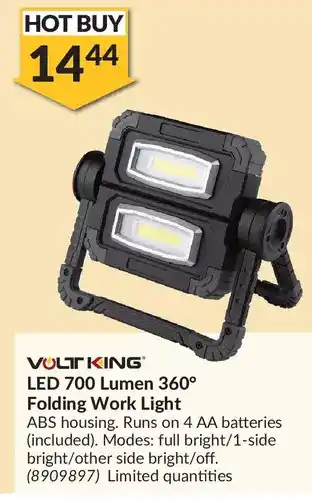 Princess Auto Volt king led 700 lumen 360° folding work light offer