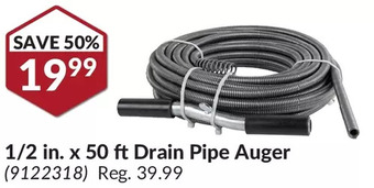 Princess Auto 1/2 in. x 50 ft drain pipe auger offer