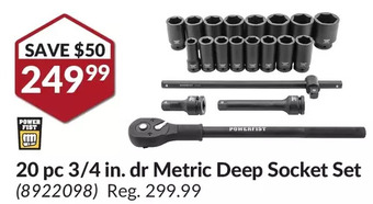 Princess Auto Power fist 20 pc 3/4 in. dr metric deep socket set offer