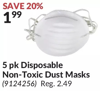 Princess Auto 5 pk disposable non-toxic dust masks offer