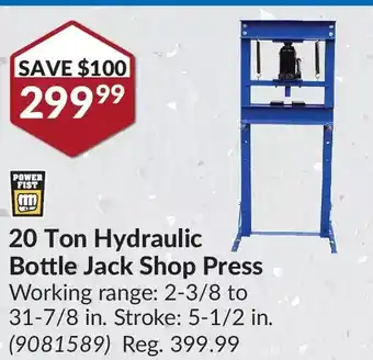 Princess Auto Power fist 20 ton hydraulic bottle jack shop press offer