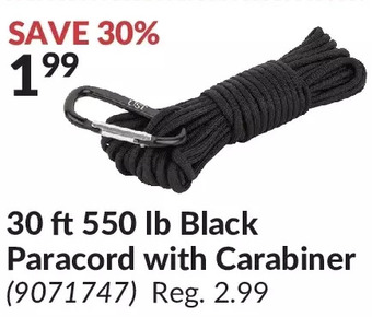 Princess Auto Black paracord with carabiner offer