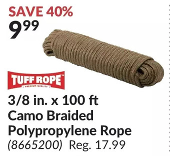 Princess Auto Tuff rope 3/8 in. x 100 ft camo braided polypropylene rope offer