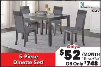 Surplus Furniture Nellie grey 5-piece dinette set offer