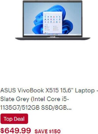 Best Buy ASUS VivoBook X515 15.6" Laptop Slate Grey offer