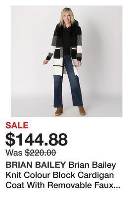 TSC Stores Brian bailey knit colour block cardigan coat with removable faux fur collar offer