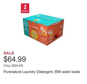Costco Purenature laundry detergent, 666 wash loads offer