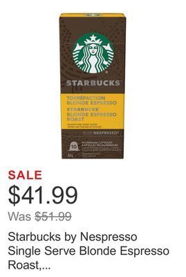 Costco Starbucks by nespresso single serve blonde espresso roast, 60-capsules offer