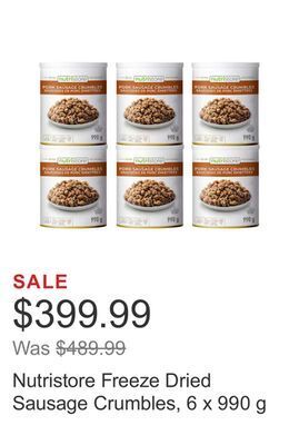 Costco Nutristore freeze dried sausage crumbles, 6 x 990 g offer